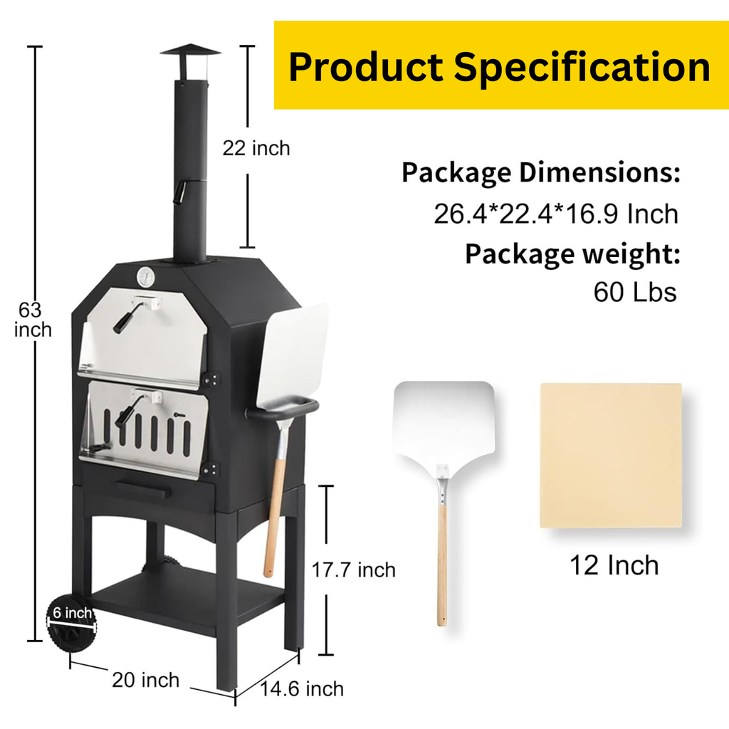 Outdoor Portable Pizza Oven Wood Thermometer Steel Grilled Barbecue Backyard Camping