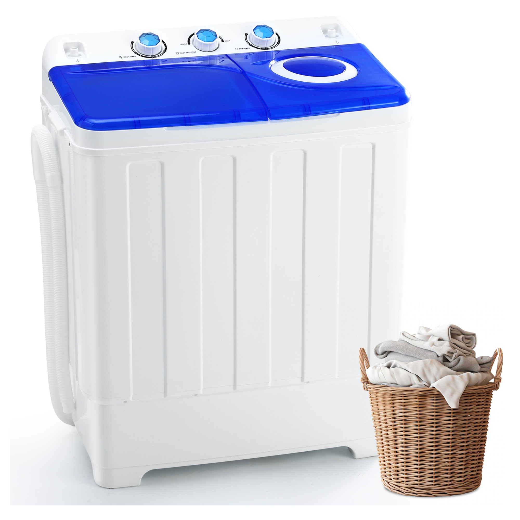 Portable Washing Machine Twin Tub Compact 28lbs with Drain Pump Home Camping Mini Washer