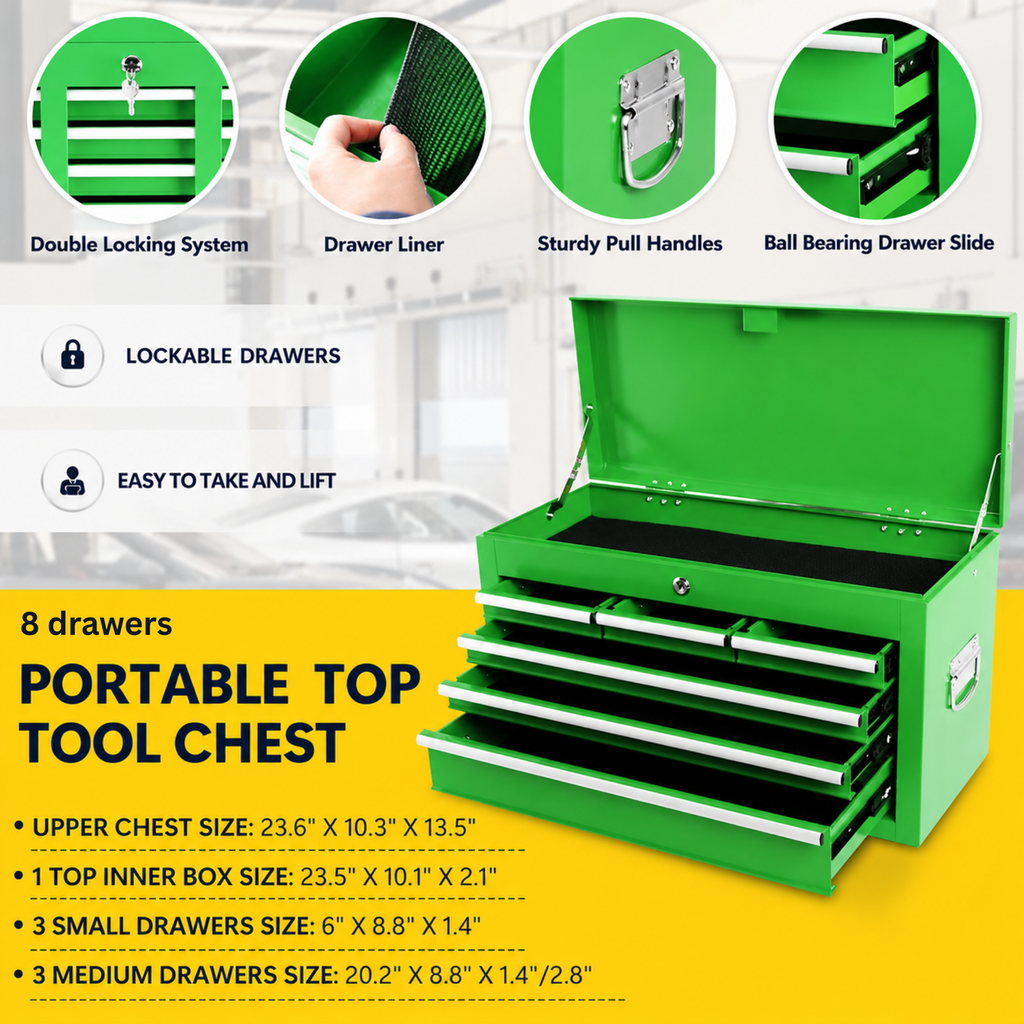 2-in-1 Detachable Rolling Tool Box 5-8 Drawers Lockable Chest Storage Cabinet Garage Workshop