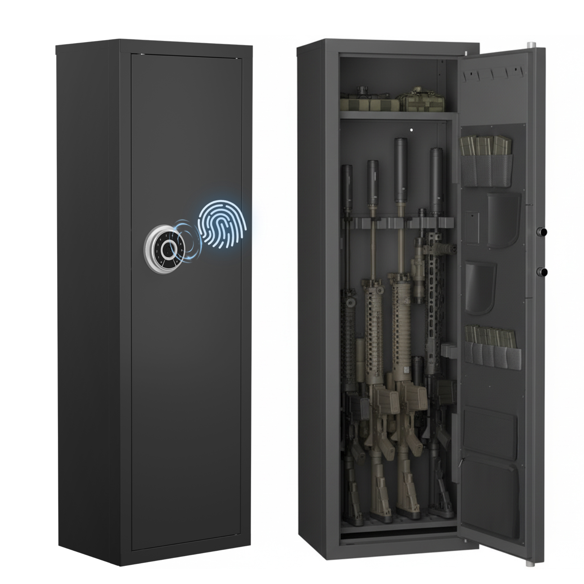 Biometric Gun Safe For Rifles And Pistols 12-15 Large Gun Cabinet with Fingerprint & Digital Keypad Adjustable Shelves