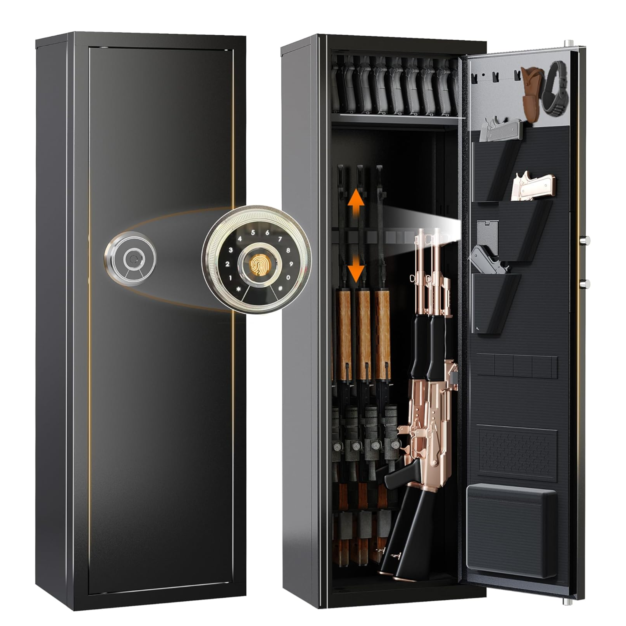 Biometric Gun Safe For Rifles And Pistols 12-15 Large Gun Cabinet with Fingerprint & Digital Keypad Adjustable Shelves