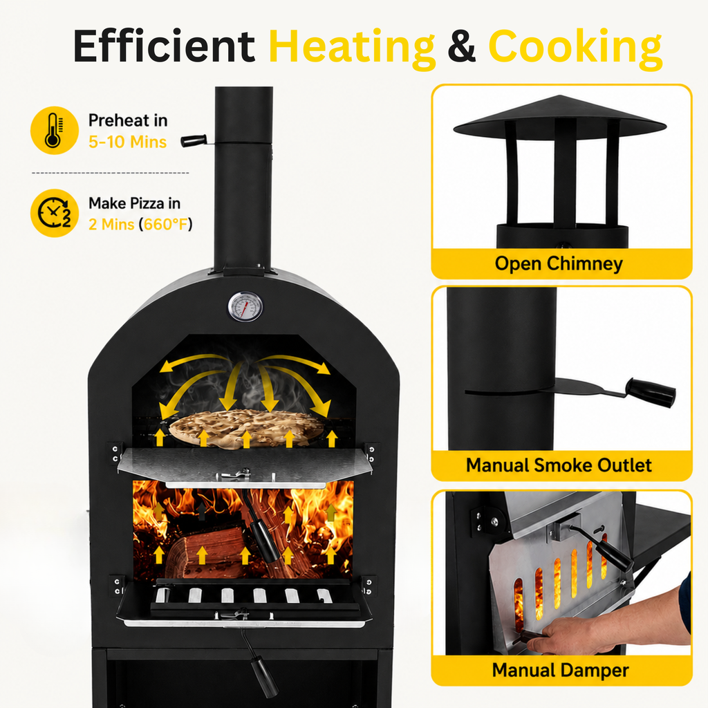 Outdoor Portable Pizza Oven Wood Thermometer Steel Grilled Barbecue Backyard Camping