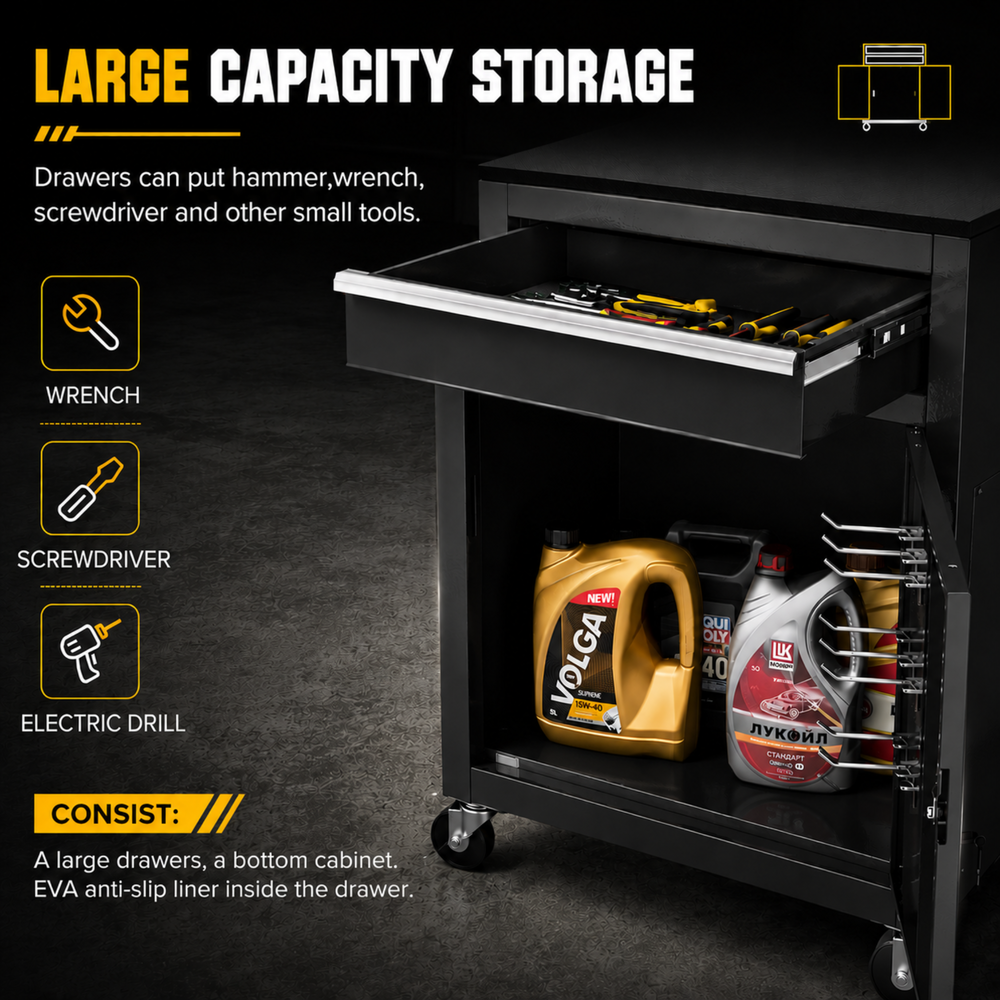 Rolling Tool Box 5-8 Drawers Lockable 2-in-1 Detachable Chest Storage Cabinet Garage Workshop