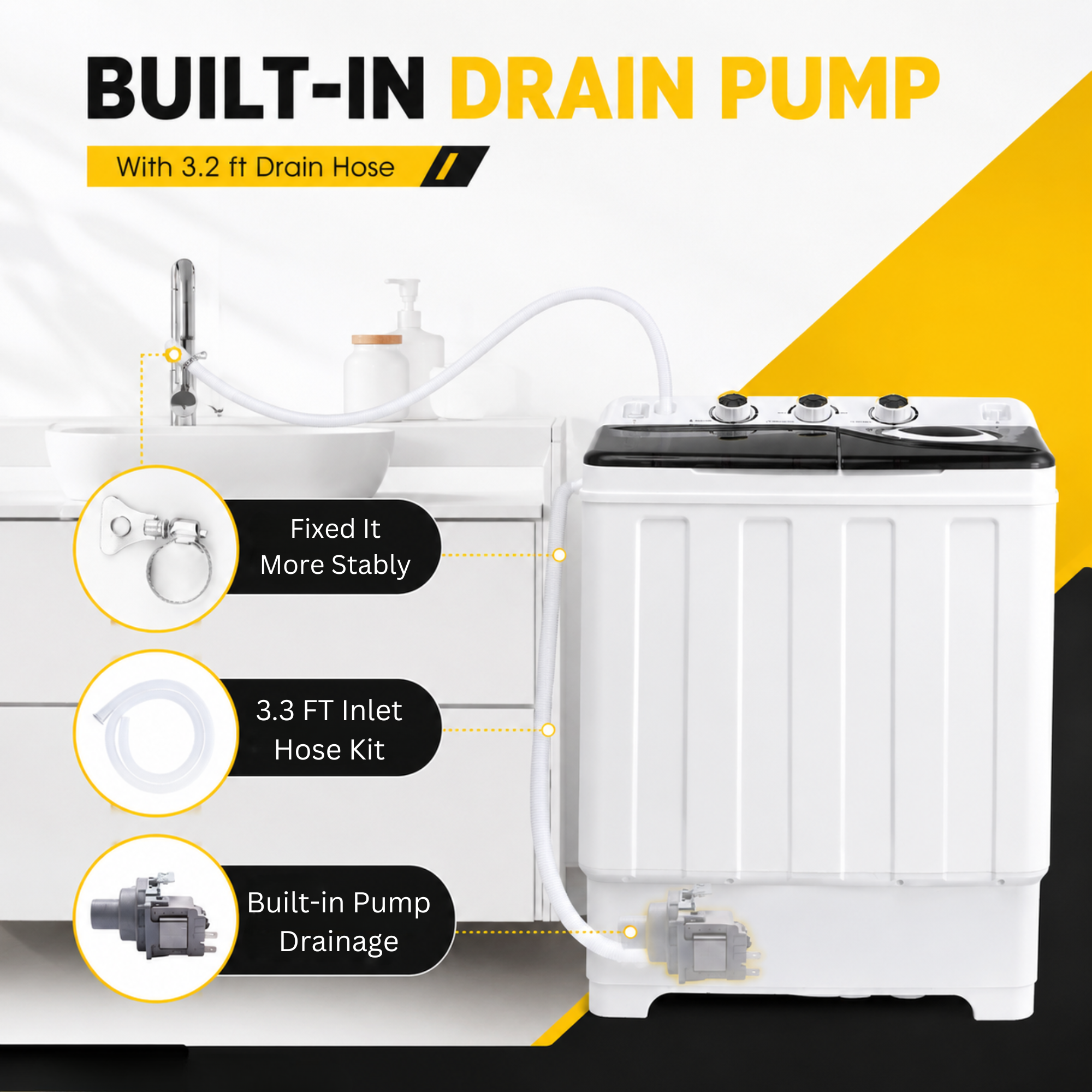 Portable Washing Machine Twin Tub Compact 28lbs with Drain Pump Home Camping Mini Washer