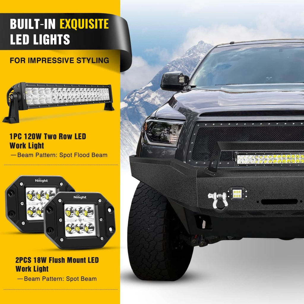 2013-2018 Dodge Ram 1500 (Excl. Rebel) & 2019-2024 Ram 1500 Classic Front Bumpers with Shackle And Light