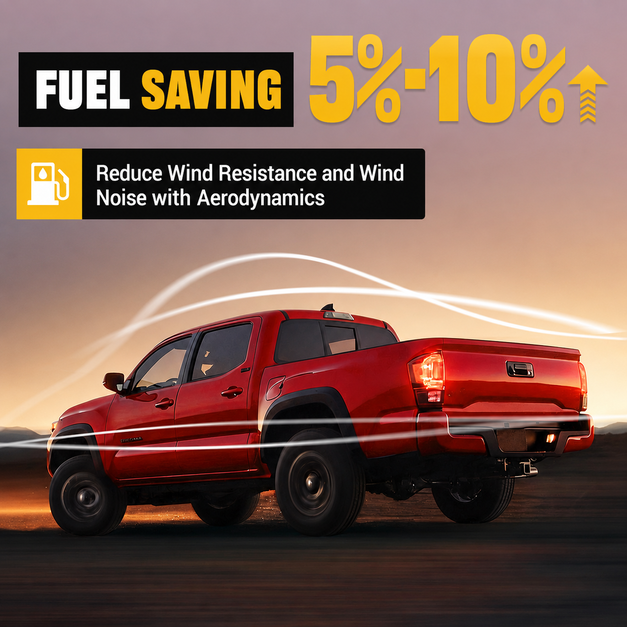 Red pickup truck with fuel saving and aerodynamics