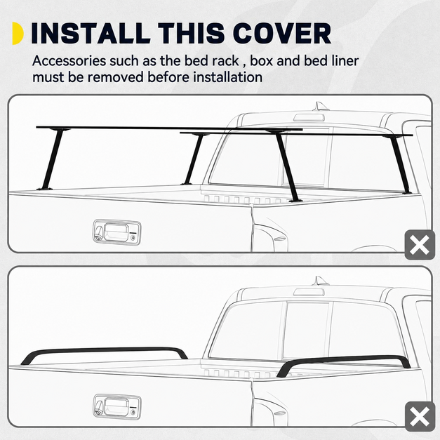 Instructions for installing a cover on a vehicle with diagrams and text.