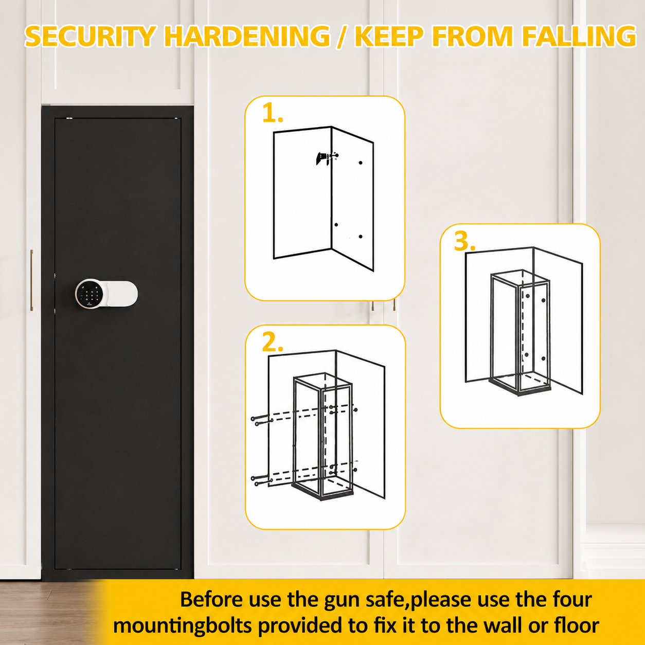 12-15 Gun Safe for Rifles and Pistols Anti-Pry Steel Digital Keypad Lock Adjustable Shelves Secure