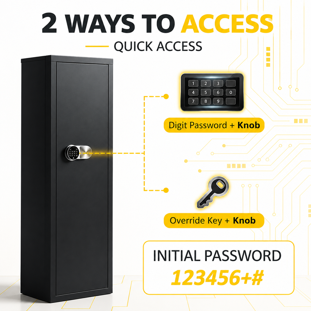 12-15 Gun Safe for Rifles and Pistols Anti-Pry Steel Digital Keypad Lock Adjustable Shelves Secure